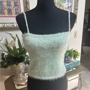 Forever 21 Mint Green Soft Fuzzy Camisole Cropped Tank Top New Year Holiday Sz L